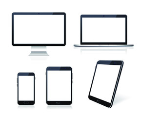 Obraz na płótnie Canvas Set of Technological Devices with Blank Screen on White Background . Isolated Vector Elements