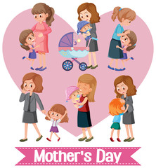 Template design for happy mother's day with mom and children