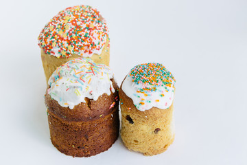 Easter cakes on white background. Isolated. Tasty holiday baking
