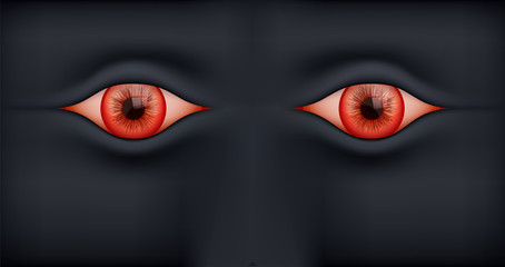 Black Background with human red eyes. Vector Illustration - obrazy, fototapety, plakaty