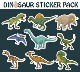 Different kinds of dinosaurs in sticker design illustration