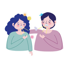 Woman man with dry cough vector design