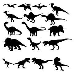 Set collection bundle of black silhouette of dinosaurs Cartoon
