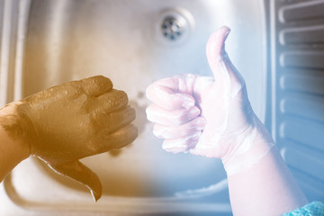 diference betwin dirty and clean hands. Washed and unwashed hands
