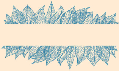 Hand drawn line art leaves greeting, invitation, anniversary template with a place for a text. Graphic design. Type print. Horizontal cards.