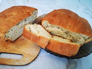 homemade bread, sliced pieces9
