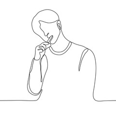 The man sleepily / tiredly brushes his teeth with a toothbrush, bowing his head. One continuous line art of a man in pajamas sadly brushing his teeth. Can be used for animation.