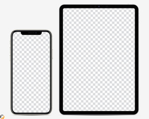 Mockup Screen devices: Tablet and smartphone silver color with blank screen for your design. Vector illustration - obrazy, fototapety, plakaty