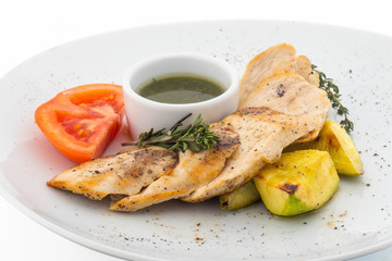 chicken breast cut with sauce