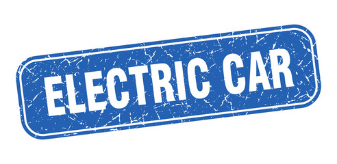 electric car stamp. electric car square grungy blue sign