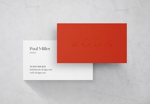 Red and White Business Card with Embossing Mockup