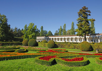 Kromeriz Flower Garden with baroque long colonnade, UNESCO World Cultural and Natural Heritage,...