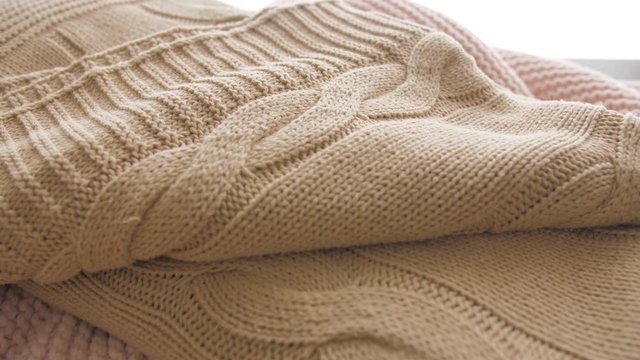 View of soft knitted plaid, closeup