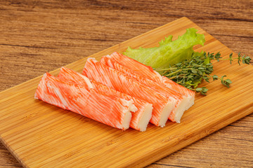 Crab sticks served salad leaves