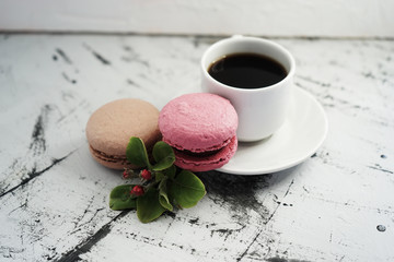 cup of coffee and macaroons