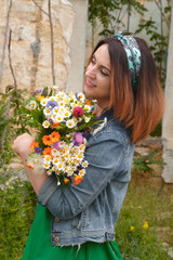 Fototapeta premium beautiful young woman on nature 
