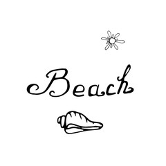 Beach, lettering hand drawing calligraphy, vector.