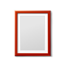 Hanging vertically photo red frame mockup realistic vector illustration isolated.