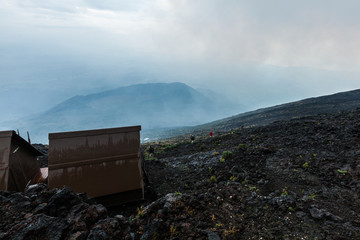 Misty volcanic area on top of the Nyiragongo volcano