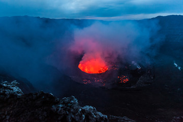 Crater of an active volcano during the dusk time