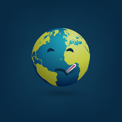 Obraz premium Sick Earth - Globe with Thermometer - Covid-19 Design Concept - Vector Illustration.
