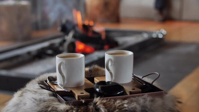 Closeup of Coffee By the Fireplace 