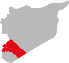 Rif dimashq province highlighted on syria map. Light gray background. Perfect for Business concepts, backgrounds, backdrop, sticker, chart, presentation and wallpaper.