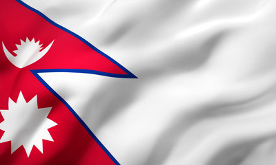 Flag of Nepal blowing in the wind. Full page Nepali flying flag. 3D illustration.