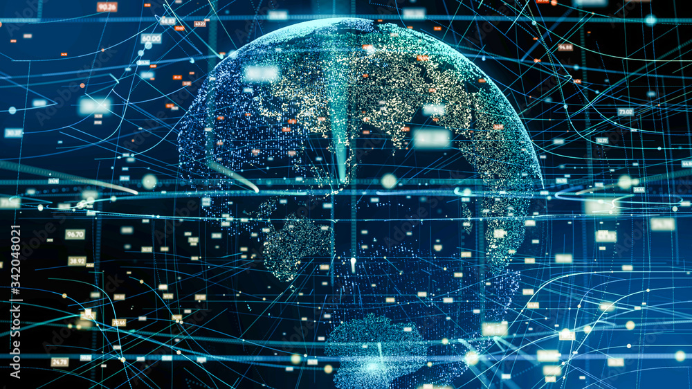 Poster global network and data connection. digital planet technology network.futuristic earth information t