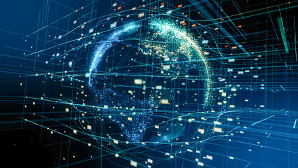Global network and data connections concept. Abstract planet technology data network.Digital data globe with futuristic information technology