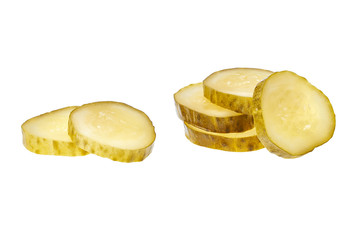 Sliced pickled cucumber   isolated on white background .
