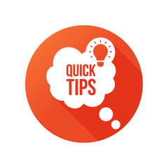 Quick tips, helpful tricks, tooltip, hint for website. Banner with useful information. Vector icon of solution, advice. Black speech bubble with text on background