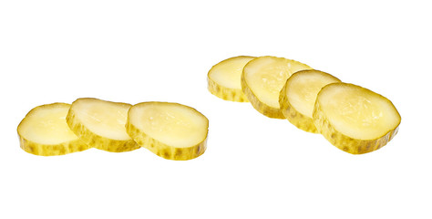 Sliced pickled cucumber   isolated on white background .