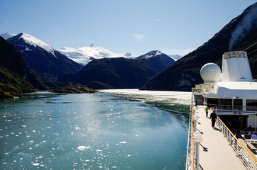 Breathtaking panoramic view of mountains and glaciers along Beagle Channel in Glacier Alley...