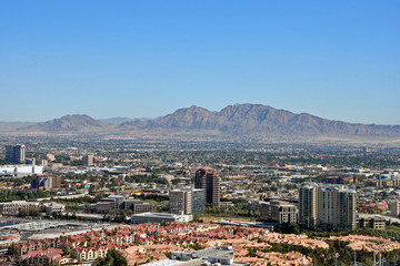 Las Vegas cityscape skyline seen from the Eiffel Tower at the Paris Hotel and Casino Nevada USA © Andy Evans Photos