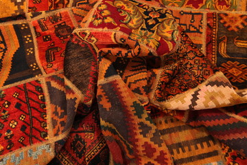 Old and modern Persian Colourful Arabesque and handmade carpet, rug gelim, patchwork, and Gabbeh...