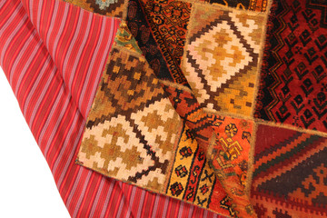 Old and modern Persian Colourful Arabesque and handmade carpet, rug gelim, patchwork, and Gabbeh with the pattern.