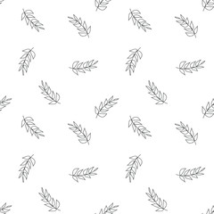 Colorless leaves on white background: floral transparent seamless pattern, wallpaper print design, wrapping texture. Vector graphics.