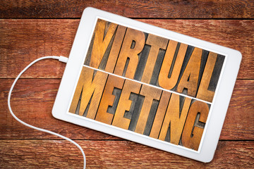virtual meeting word abstract in wood type