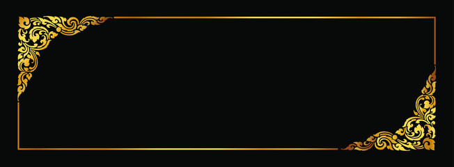 Thai gold corner frame on a black background for card design or for making sign boards.