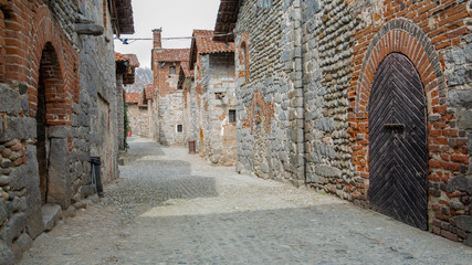 Fototapeta na wymiar In the medieval village of Candelo. Known as Ricetto di Candelo (Shelter of Candelo), aged of 14th century.