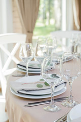 Romantic Wedding Table. Luxury elegant table setting dinner in a restaurant
