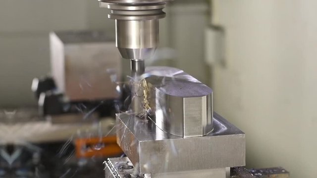 Metal machining by mill with inserts on cnc machine center for processing. Metalworking industry