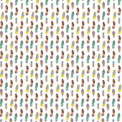 Doodle feathers background. Background boho. Feathers on white.