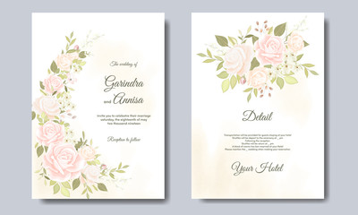 Fototapeta na wymiar Elegant wedding card with beautiful floral and leaves template premium vector Premium Vecto