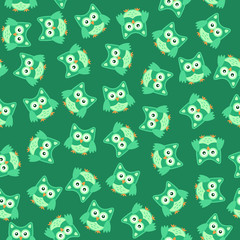 Owl stylized art seemless pattern green colors - 342059001