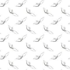 Leaves basil seamless doodle sketch pattren on a white background. Print for banners, wrapping paper, posters, cards, invitations, fabrics, cafes, menus, restaurants, web design.