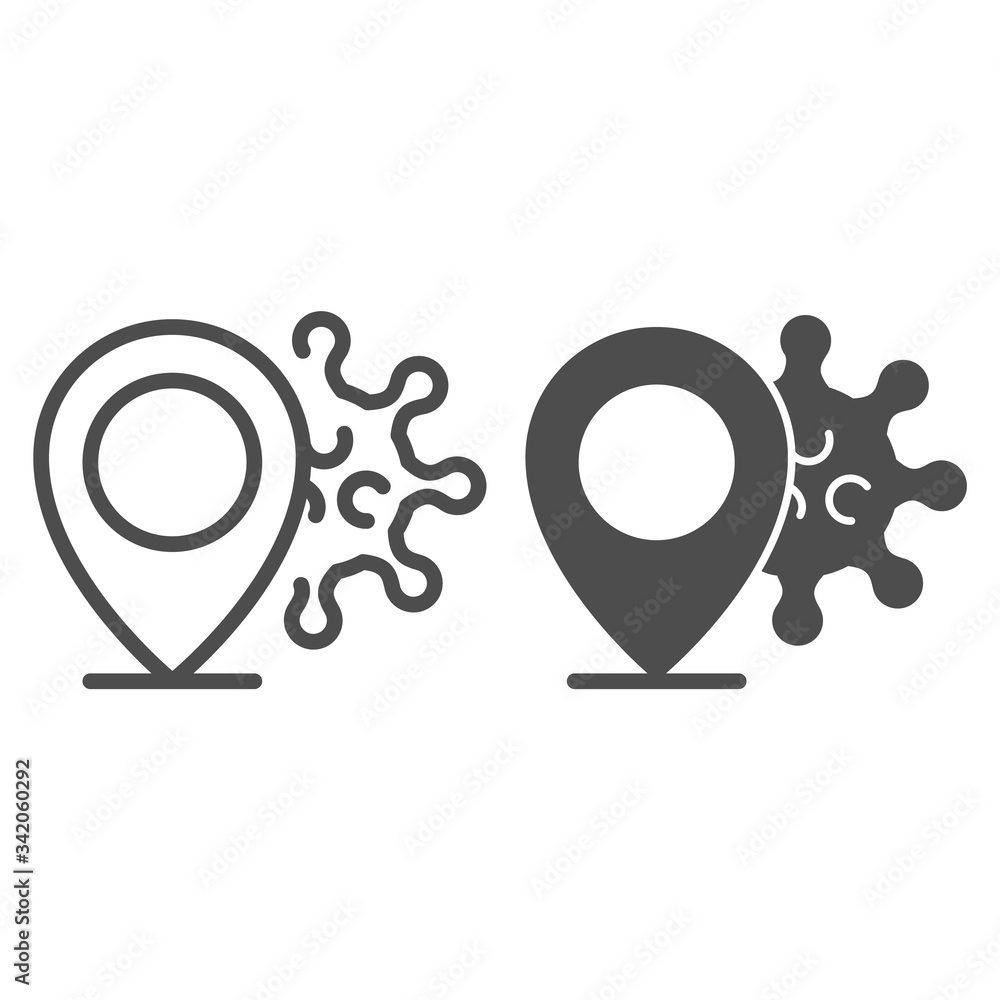 Aufkleber virus location line and solid icon. covid-19 infection place pointer symbol, outline style pictogram