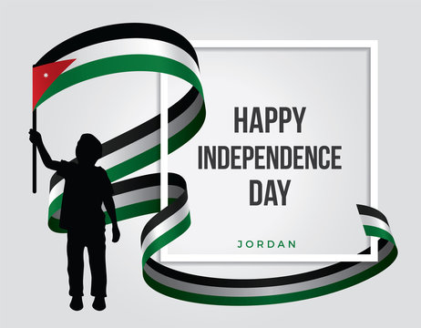 The illustration of an Jordanian child who is waving the Jordan flag on the white background - Happy independience day
