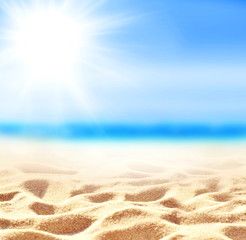 Fototapeta na wymiar Summer sand beach background. Sea and sky. Summer concept.